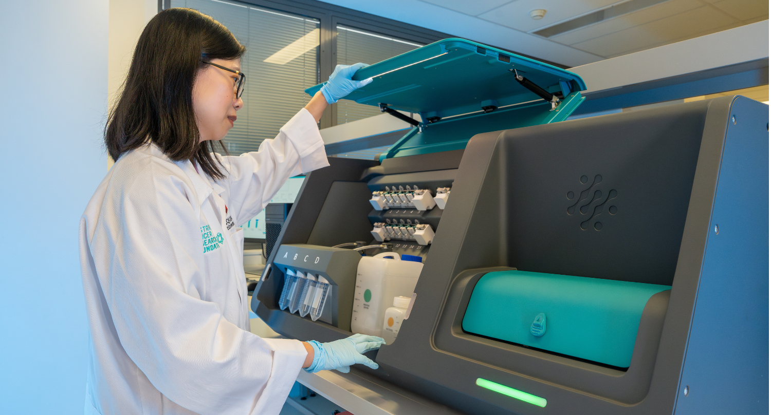Dr Esther Lim, a cancer researcher using lab equipment at the ACRF Centre for Advanced Cancer Modelling at Macquarie University